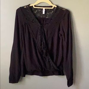 Xhilaration Black Long Sleeve Wrap Blouse